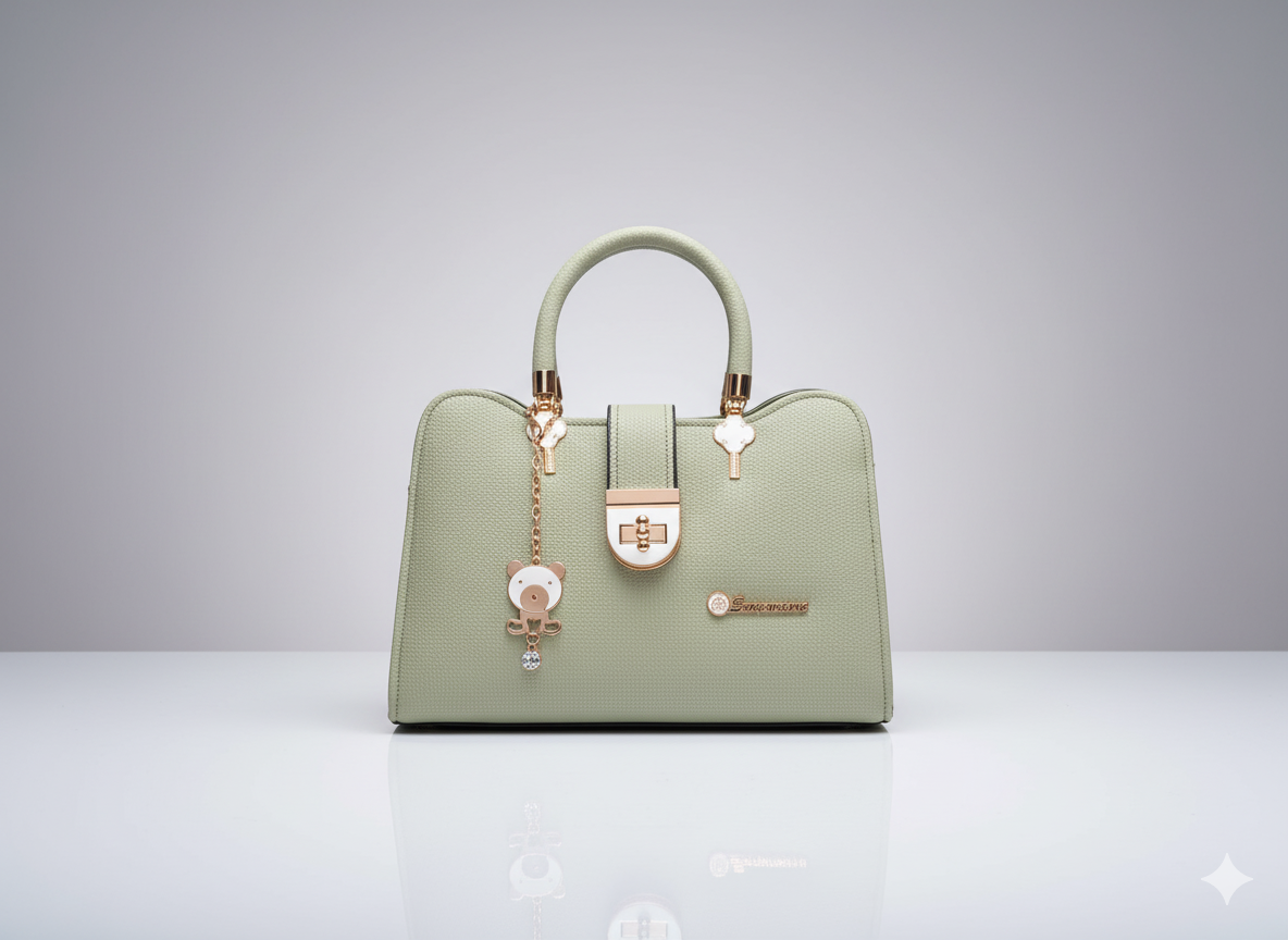 সফট লেদার কিউট হ্যান্ডব্যাগ – উইমেন’স অফিস টোটে ব্যাগ উইথ মেটালিক লক (Soft Leather Cute Handbag – Women’s Office Tote Bag with Metallic Lock)